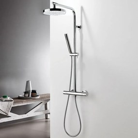 Eurorama Thermo Round Chrome Μπαταρία Ντους 2 Εξόδων με Κολώνα Σταθερού Ύψους 110 εκ. 615066-100