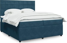 vidaXL Κρεβάτι Boxspring με Στρώμα Μπλε 200x200 εκ. Βελούδινο