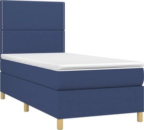 vidaXL Κρεβάτι Boxspring με Στρώμα &amp; LED Μπλε 90x190 εκ. Υφασμάτινο