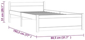 Πλαίσιο Κρεβατιού 75 x 190 εκ. από Μασίφ Ξύλο Small Single - Καφέ