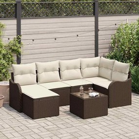 vidaXL Σετ Καναπέ Κήπου με μαξιλάρι 7 pcs Καφέ και λευκό Πολυ ράταν