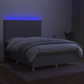 vidaXL Κρεβάτι Boxspring με Στρώμα &amp; LED Αν.Γκρι 140x200εκ. Υφασμάτινο