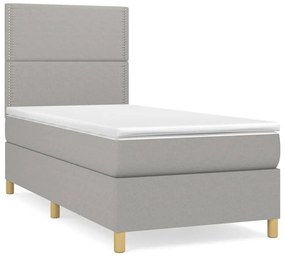 Κρεβάτι Boxspring με Στρώμα Ανοιχτό Γκρι 100x200 εκ. Υφασμάτινο - Γκρι