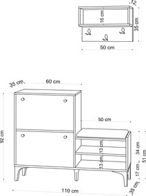 Παπουτσοθήκη Λευκό / Μαύρο FREDY 110x35x92