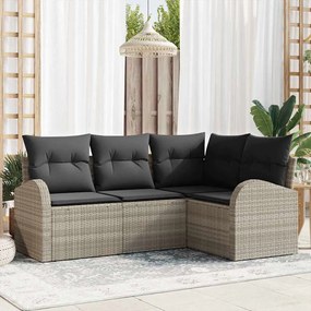 vidaXL Σετ Καναπέ Κήπου με μαξιλάρι 4 pcs Ανοιχτό γκρι Πολυ ράταν
