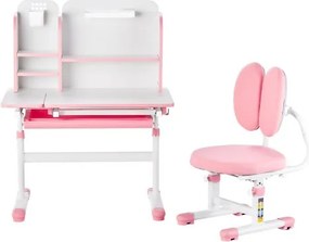 VEVOR Kids Study Chair and Desk with Bookshelf &amp; Drawer Height Adjustable Pink