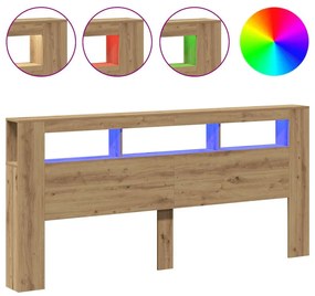vidaXL LED κεφαλάρι Artisan Oak 220x18,5x103,5 cm Κατασκευασμένο ξύλο