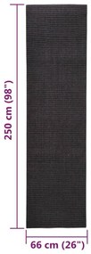 Χαλί Μαύρο 66 x 250 εκ. από Φυσικό Σιζάλ - Μαύρο