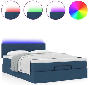vidaXL Οθωμανικό κρεβάτι με στρώμα &amp; LEDs Μπλε 140x190cm Ύφασμα