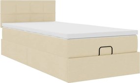vidaXL Οθωμανικό κρεβάτι με στρώμα Cream 90x190cm ύφασμα