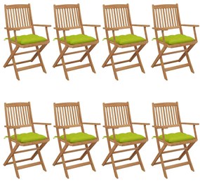 3074993 vidaXL Καρέκλες Κήπου Πτυσσόμενες 8 τεμ Μασίφ Ξύλο Ακακίας &amp; Μαξιλάρια Πράσινο, 1 Τεμάχιο