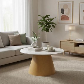 Βοηθητικό τραπέζι Soleire Inart λευκό μαρμάρου sintered stone Φ70x40εκ 70x70x40 εκ.