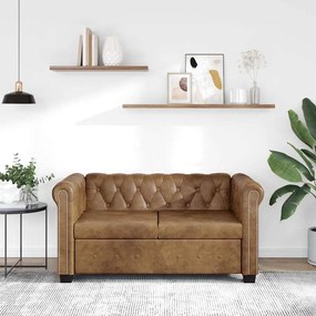 vidaXL Καναπές Διθέσιος Chesterfield Καφέ από Συνθετικό Δέρμα