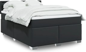 vidaXL Κρεβάτι Boxspring με Στρώμα Μαύρο 140x190εκ.από Συνθετικό Δέρμα