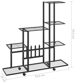 vidaXL Ανθοστήλη με Ρόδες Μαύρη 94,5 x 25 x 92,5 εκ. Μεταλλική