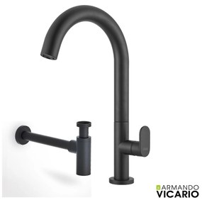 Armando Vicario Slim Black Matt Μεγάλη Μπαταρία Νιπτήρος με βαλβίδα clic-clac+Σιφών 500041-400 R0262-400