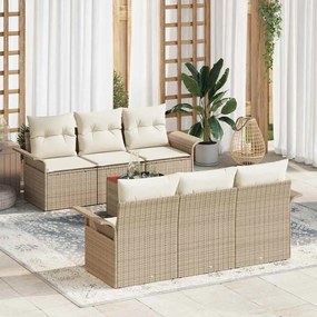 vidaXL Σετ Καναπέ Κήπου 7 pcs Μπεζ Πολυ ράταν