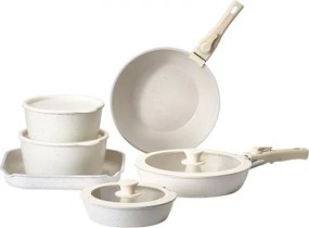 VEVOR 17 Piece Pots and Pans Set Granite Nonstick Kitchen Cookware White