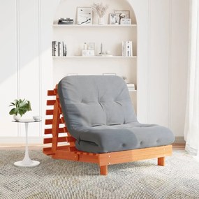 Καναπές Κρεβάτι Futon με Στρώμα 90x206x11 εκ. Μασίφ Ξύλο Πεύκου - Καφέ