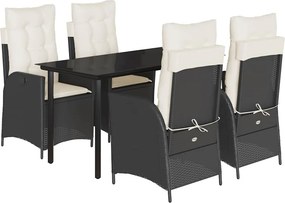 vidaXL Σετ Τραπεζαρίας Κήπου 5 Τεμαχίων Μαύρο Συνθ. Ρατάν με Μαξιλάρια
