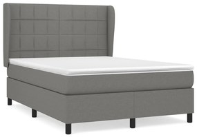 Κρεβάτι Boxspring με Στρώμα Σκούρο Γκρι 140x190 εκ. Υφασμάτινο - Γκρι