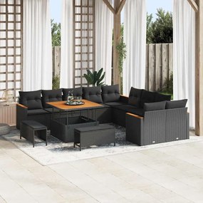 vidaXL Σετ Καναπέ Κήπου με μαξιλάρι 13 pcs Μαύρο Πολυ ράταν