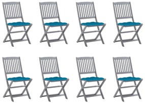 Καρέκλες Εξ. Χώρου Πτυσσόμενες 8 τεμ. Ξύλο Ακακίας με Μαξιλάρια