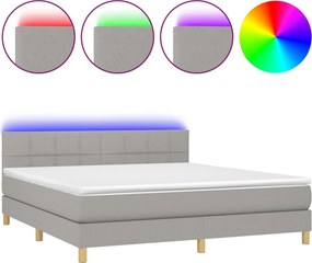 vidaXL Κρεβάτι Boxspring με Στρώμα &amp; LED Αν.Γκρι 180x200 εκ Υφασμάτινο