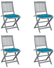 3064582 vidaXL Καρέκλες Εξωτ. Χώρου Πτυσσόμενες 4 τεμ Ξύλο Ακακίας &amp; Μαξιλάρια Μπλε, 1 Τεμάχιο