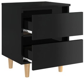vidaXL Κομοδίνο Γυαλιστερό Μαύρο 40x35x50 εκ. με Πόδια από Ξύλο Πεύκου