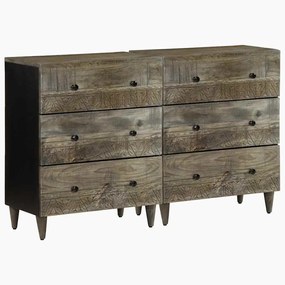 vidaXL Sideboards 2 τεμάχια ανοιχτό γκρι 60x33,5x75cm μασίφ ξύλο Mango