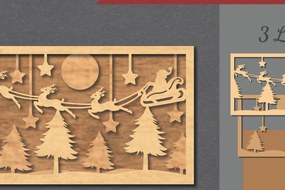 Σετ των 2 Intra απο ξύλο plywood 3mm-4mm πάχος – Scene Santa and Sleight Cut Laser Δίασταση  20x20 cm INTRAFABR-112466022