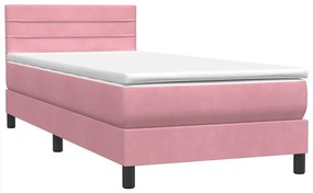 vidaXL Κρεβάτι Boxspring με Στρώμα &amp; LED Ροζ 90x220 εκ. Βελούδινο