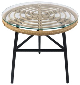 Τραπέζι Κήπου ArteLibre ARELLIUS Φυσικό/Μαύρο Μέταλλο/Rattan/Γυαλί 45x45x46cm