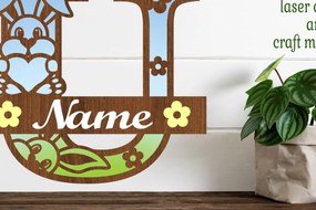 Σετ των 2 Intra απο ξύλο plywood 3mm-4mm πάχος Λαγουδάκι κεφαλαίο μονόγραμμα Letter U Δίασταση 30x20 cm INTRAFABR-72792151