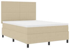 vidaXL Κρεβάτι Box Spring με Στρώμα & LED Φως Πράσινο Γκρί 140x200 εκ Ύφασμα Κορδέλας