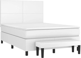 vidaXL Κρεβάτι Boxspring με Στρώμα Λευκό 140x190εκ.από Συνθετικό Δέρμα