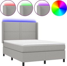 vidaXL Κρεβάτι Boxspring με Στρώμα &amp; LED Αν.Γκρι 140x190εκ. Υφασμάτινο