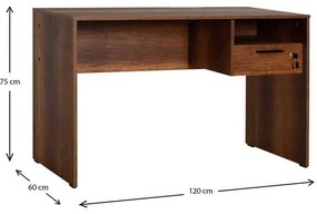 Γραφείο Concept Megapap σε χρώμα καρυδί 120x60x75εκ.