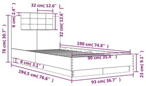 Πλαίσιο Κρεβατιού με Κεφαλάρι Γκρι Σκυρ. 90x190 εκ. Επεξ. Ξύλο - Γκρι