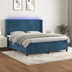 Κρεβάτι Boxspring με Στρώμα &amp; LED Σκ. Μπλε 180x200εκ. Βελούδινο