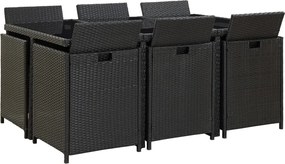 vidaXL Σετ Τραπεζαρίας Εξ. Χώρου 11 τεμ Μαύρο Συνθ. Ρατάν με Μαξιλάρια