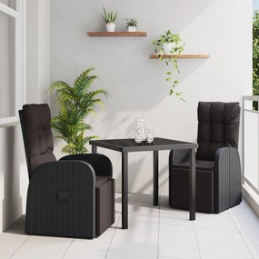 vidaXL Καρέκλες Κήπου με Ανάκλιση 3 pcs Μαύρο 80 x 80 x 73 εκ