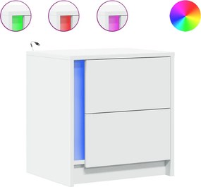 vidaXL Κομοδίνα με Φώτα LED 2 τεμ. Λευκά από Επεξεργασμένο Ξύλο