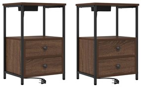 vidaXL Κομοδίνο με Σταθμό Φόρτισης 2 pcs Καφέ δρυς Επεξεργασμένο ξύλο