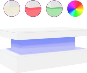 vidaXL Τραπεζάκι Σαλονιού με LED Λευκό 90 x 50 x 40 εκ.