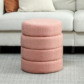 Σκαμπό, στρογγυλό, teddy fleece, έως 120kg, Φ40x45H cm, ροζ