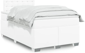 vidaXL Κρεβάτι Boxspring με Στρώμα Λευκό 120x190εκ.από Συνθετικό Δέρμα