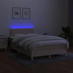 Κρεβάτι Boxspring με Στρώμα &amp; LED Κρεμ 120x200 εκ. Υφασμάτινο - Κρεμ