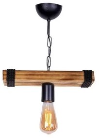 GLISTER 201-0001 Vintage Κρεμαστό Φωτιστικό Ράγα Μονόφωτο 1 x E27 IP20 Μπεζ Ξύλο με Μαύρο Σχοινί-Μ30 x Π10 x Υ60cm Globostar 201-0001 Μπεζ